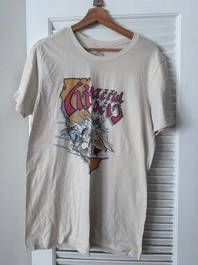 CA Grateful Dead skeleton surfer graphic tee, natural/cream, 100% cotton, Large